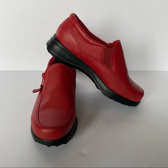 Dr Scholls Double Air Pillo Insole Loafers Shoes Side Zip Leather Red Womens Sz5 - Picture 2 of 6